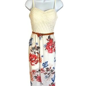 Juniors | White Lace Floral Print Dress | Spaghetti Strap